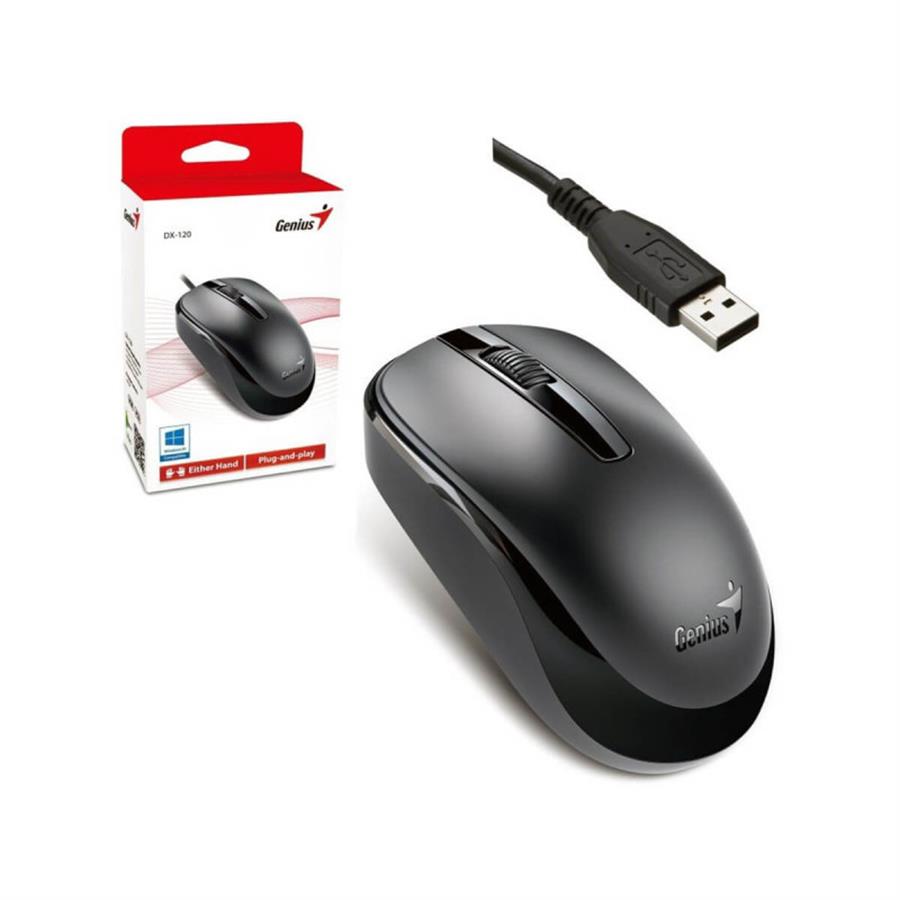 091163250975 MOUSE OPTICO GENIUS DX-120 ALAMBRICO 1000 DPI 3 BOTONES USB NEGRO