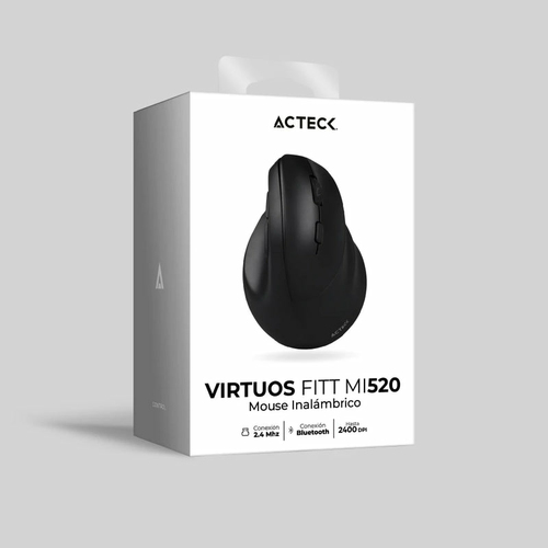 7506215936224 MOUSE ACTECK VIRTUOS FITT MI520 ERGONIMICO  VERTICAL INALANBRICO DUAL BLUETOOTH ADAPTADOR USB  2400 DPI  RECARGABLE  NEGRO