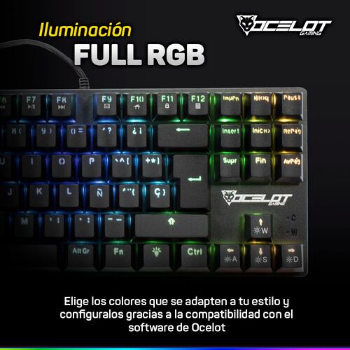 7500647002779 TECLADO MECANICO OCELOT GAMINGOK-TKL2  SWIITCH ROJO  FULL RGB  88 TECLAS  ANTHIGOSTING  USB  COLOR NEGRO