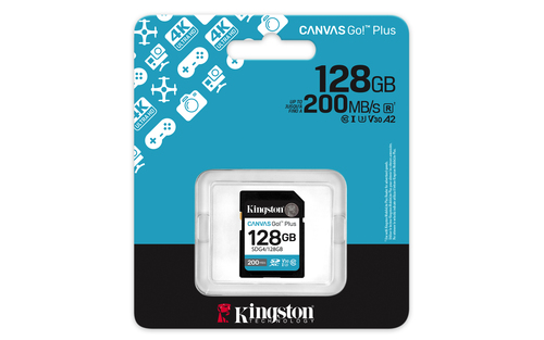 740617347708 MEMORIA SDXC KINGSTON CANVAS GO PLUS 128GB 4K VELOCIDAD 200 MBS CLASE 10 