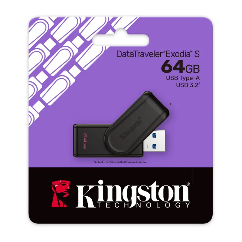 740617348651 MEMORIA USB KINGSTON DATATRAVELER EXODIA S 64GB  3.2 GEN 1 COLOR NEGRO 