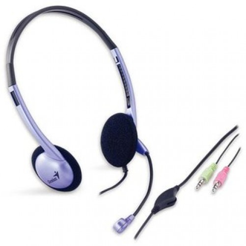 091163252108 Diadema Con Microfono Genius Hs-04s, Alambrica, 2mts, 3.5mm, Azul