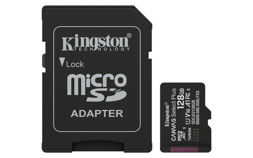 740617348453 MEMORIA MICRO SD KINGSTON 128GB TECHNOLOGY CANVAS SELECT PLUS GEN3 VELOCIDAD 150 MBS CLASE 10
