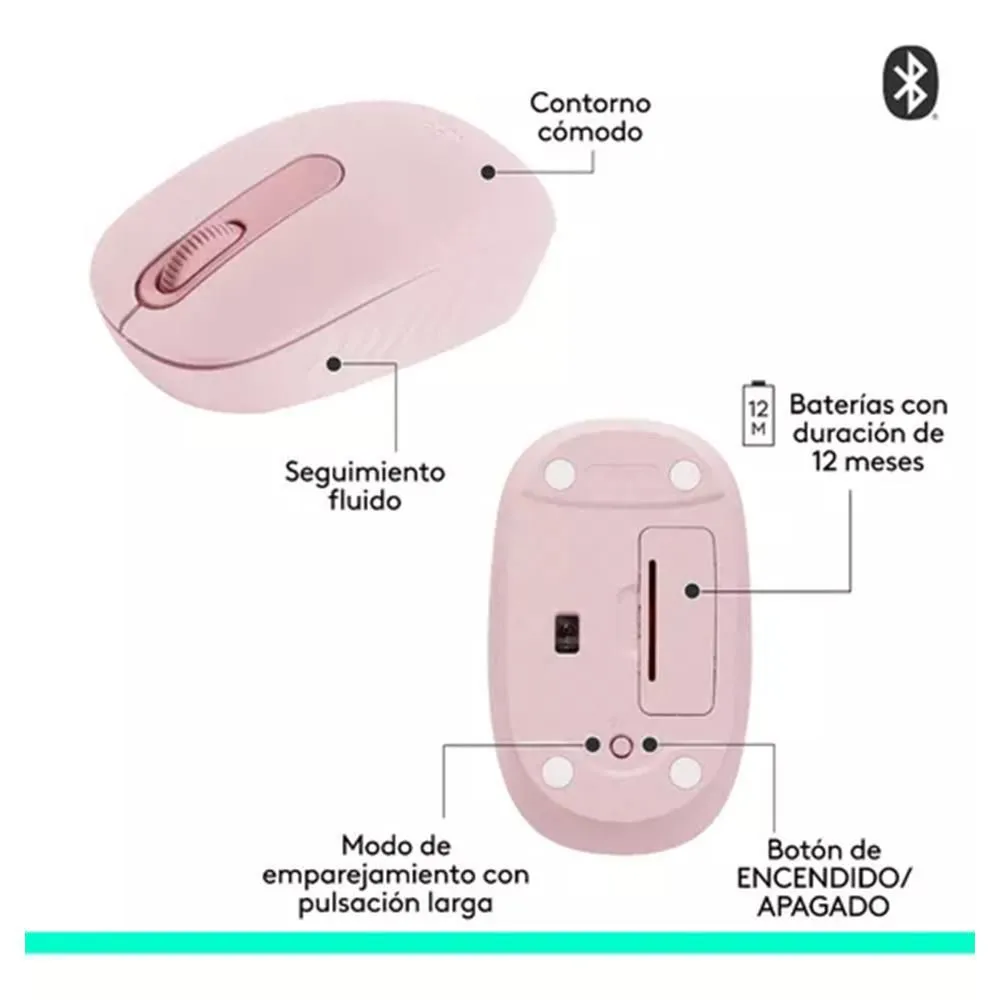 097855200655 MOUSE OPTICO LOGITECH M195 INALAMBRICO RF 1000DPI BLUETOOTH ROSA 