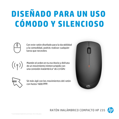 198122956418 MOUSE OPTICO HP 235 SLIM WIRELESS INALAMBRICO 3 BOTONES 1600 DPI NEGRO 