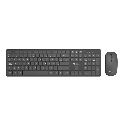 7503046942608 KIT TECLADO Y MOUSE INALAMBRICO STYLOS 105 TECLAS USB OPTICO ESPAÑOL NEGRO 